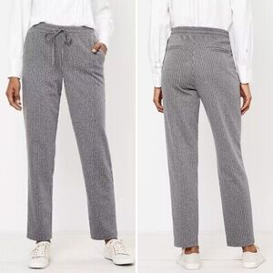 LOFT Soft Knit Tapered Pull-On Elastic Drawstring Pant Gray White Pinstripe XSP